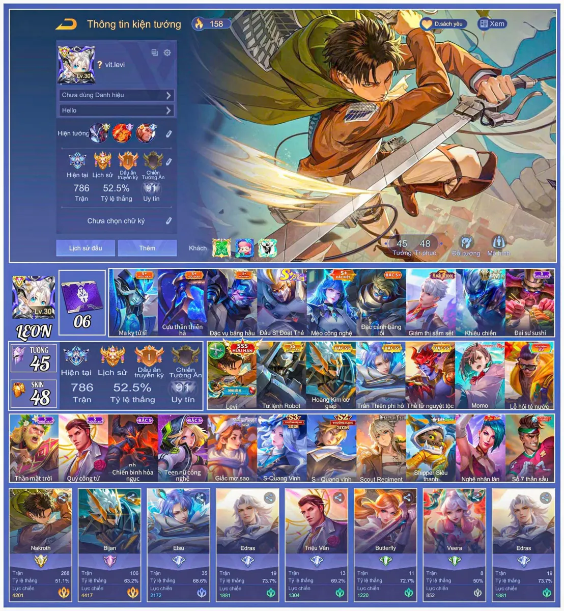 Tài khoản game: Nakroth Levi
