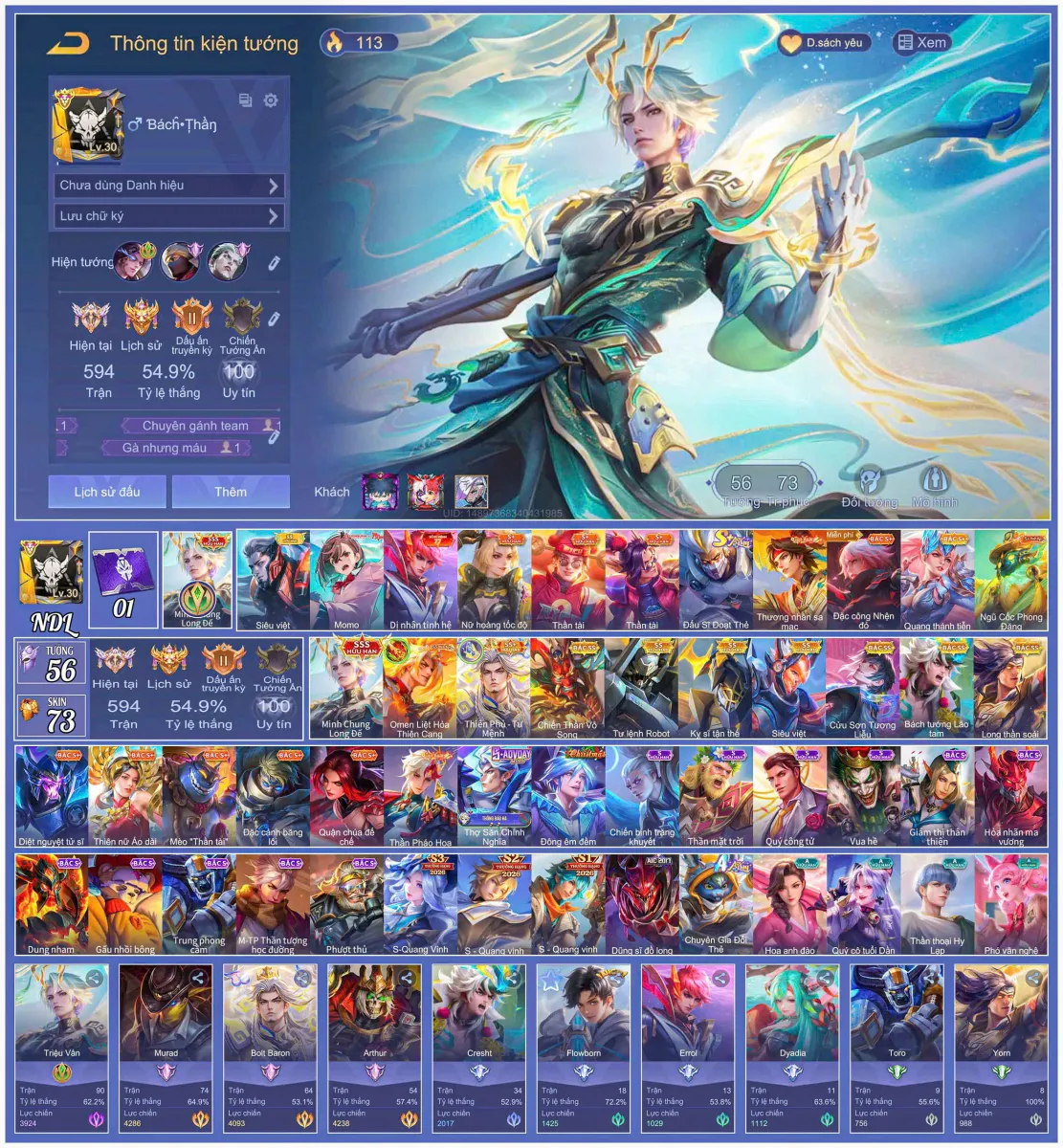 Tài khoản game: Full skin Triệu vân và 1 vài skin tết